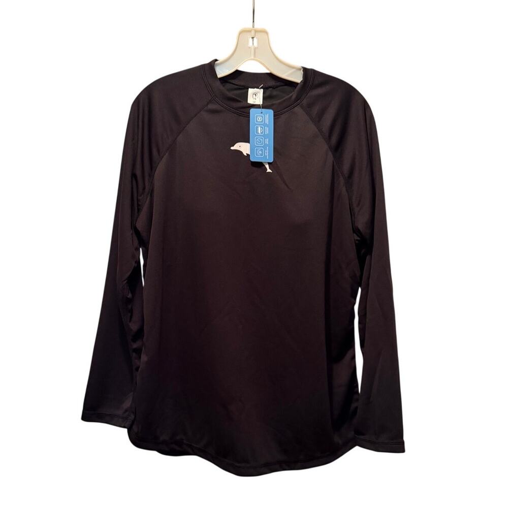 NWT Halcurt Women's Long Sleeve Built-In-Bra Rash Guard Swim Shirt Black Size L